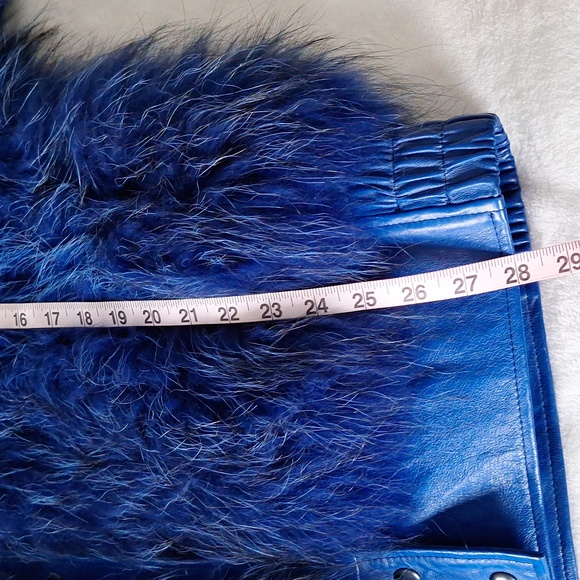 Blue Leather & Rabbit Fur Coat - Picture 11 of 12